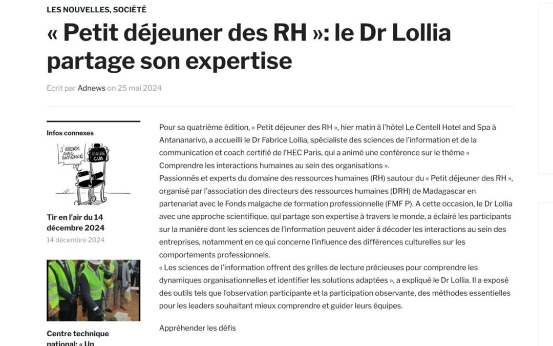 « Petit déjeuner des RH »: le Dr Lollia partage son expertise